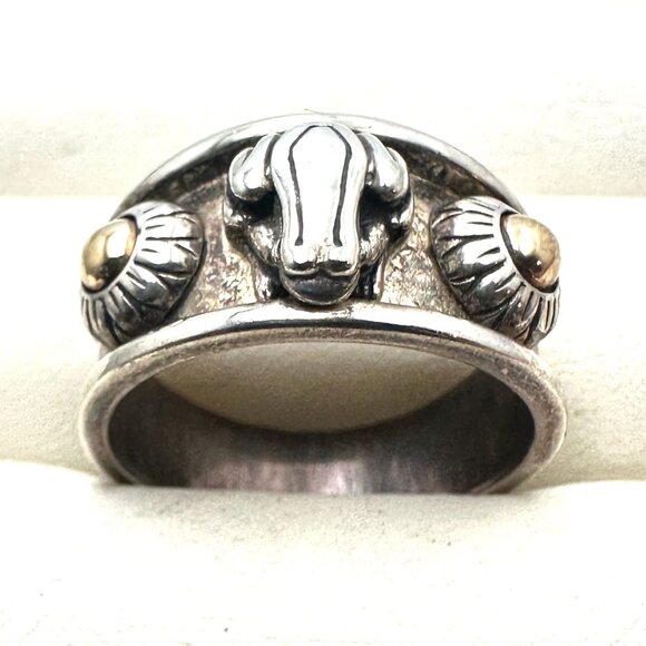 Barry Kieselstein Cord Sterling Silver 14K Gold Frog & Flower Ring Size 10 - Picture 1 of 4